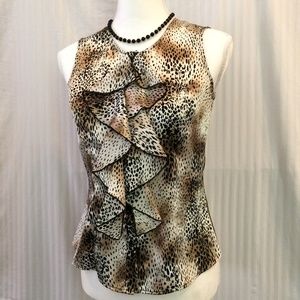 Leopard & Ruffles button up sleeveless blouse